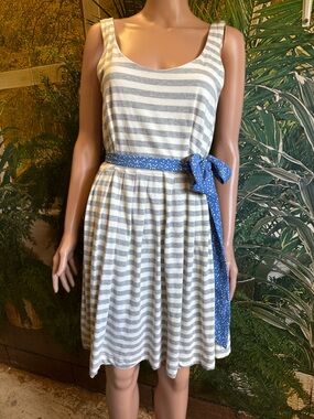 Corey Lynn Calter Anthropologie Striped Scoop Neck Medium Summer Dress w Belt